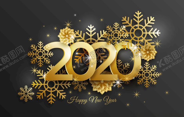 编号：69149807081726235545【酷图网】源文件下载-2020年金色雪花新年贺卡矢量
