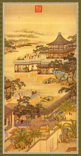 水墨画中国风清朝建筑山工笔文化艺术