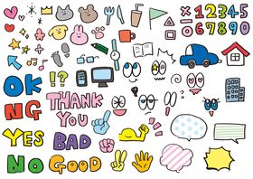 多彩手绘表情与符号集合
