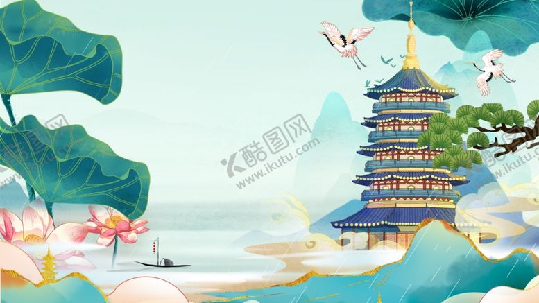 编号：81992405151902486387【酷图网】源文件下载-国潮山水国风水墨风景中国风