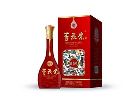 红色酒瓶与包装盒展示