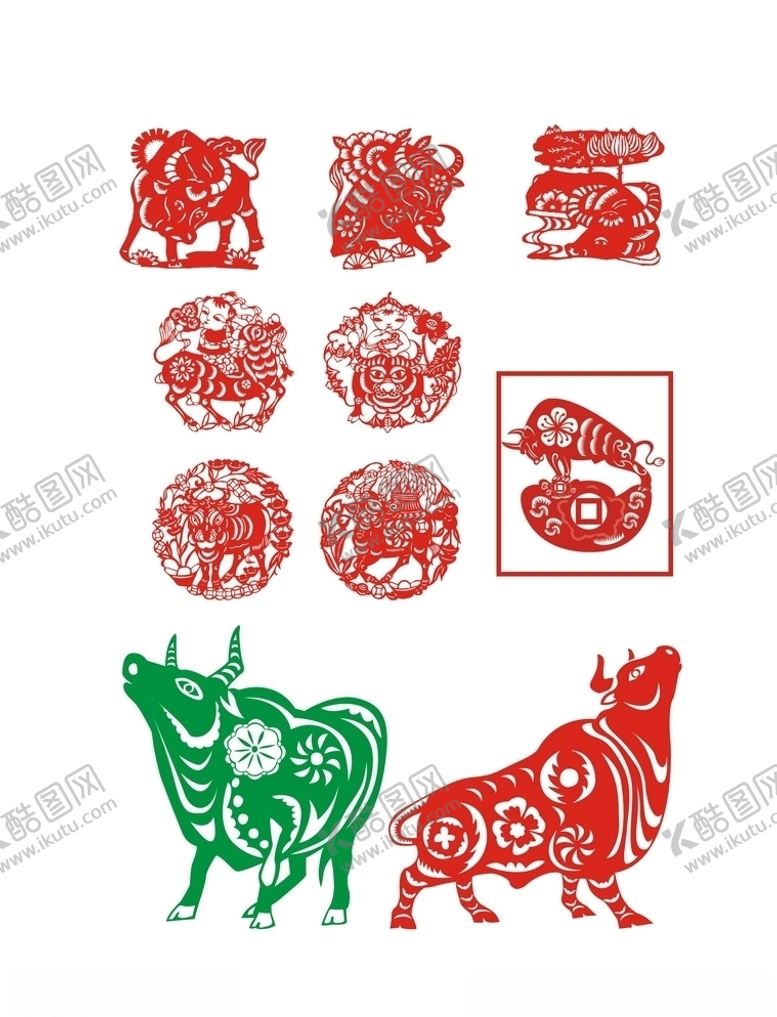 编号：40651506290716176266【酷图网】源文件下载-牛年剪纸牛年素材窗花