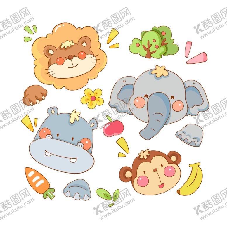 编号：82910504161501323121【酷图网】源文件下载-可爱动物卡通图案集合