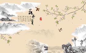 工笔花鸟背景墙装饰画