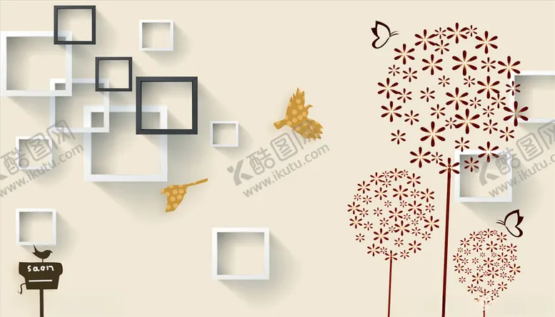 编号：70351704280547103368【酷图网】源文件下载-蒲公英框框蝴蝶背景墙