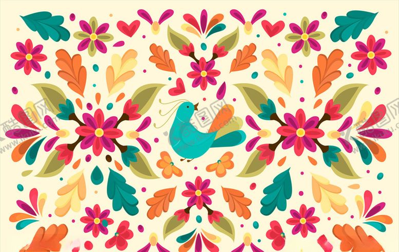 编号：65267310040639034664【酷图网】源文件下载-彩色花卉和鸟