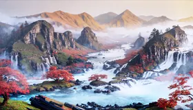 山水画分层中堂玄关