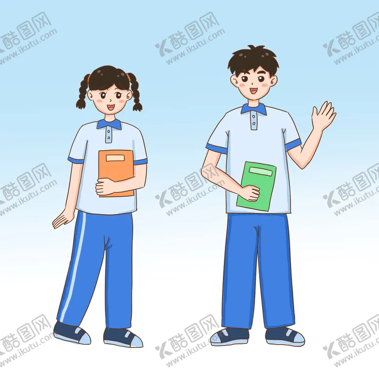 编号：14893709160221026109【酷图网】源文件下载- 卡通高中生 手绘打招呼