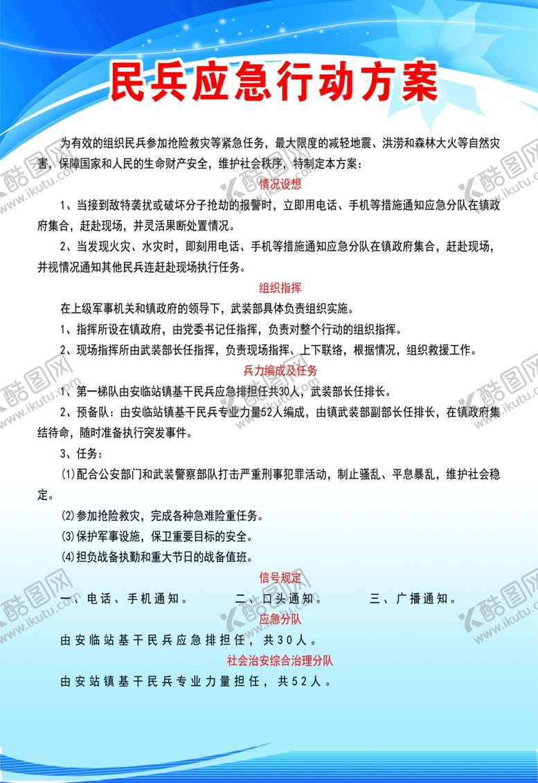 编号：14434107081510596994【酷图网】源文件下载-民兵应急行动方案
