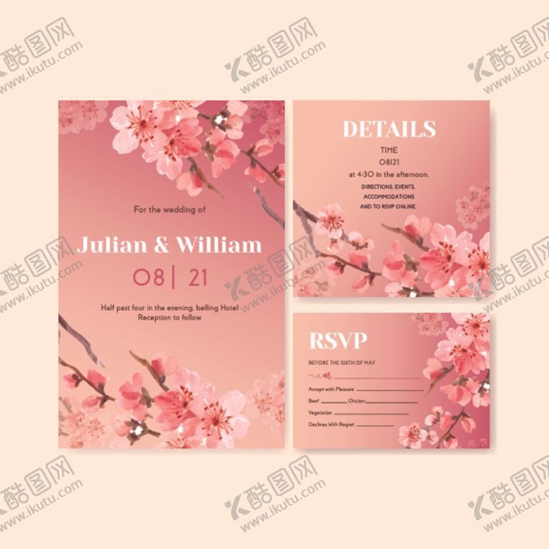 编号：71719410071920339385【酷图网】源文件下载-樱花主题婚礼邀请函