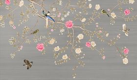 花鸟画手绘花鸟背景墙