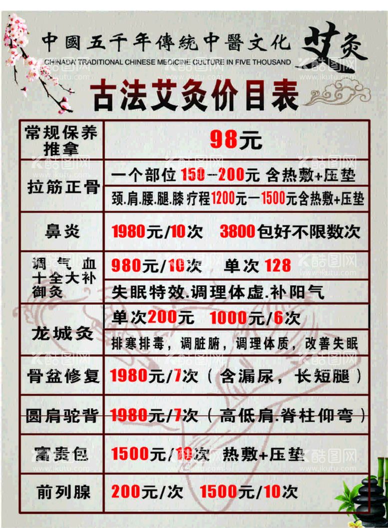 编号：74081910050542491475【酷图网】源文件下载-艾灸价目表