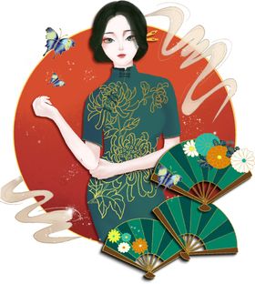 国潮人物手绘插画美女古代女古代女子古风插画