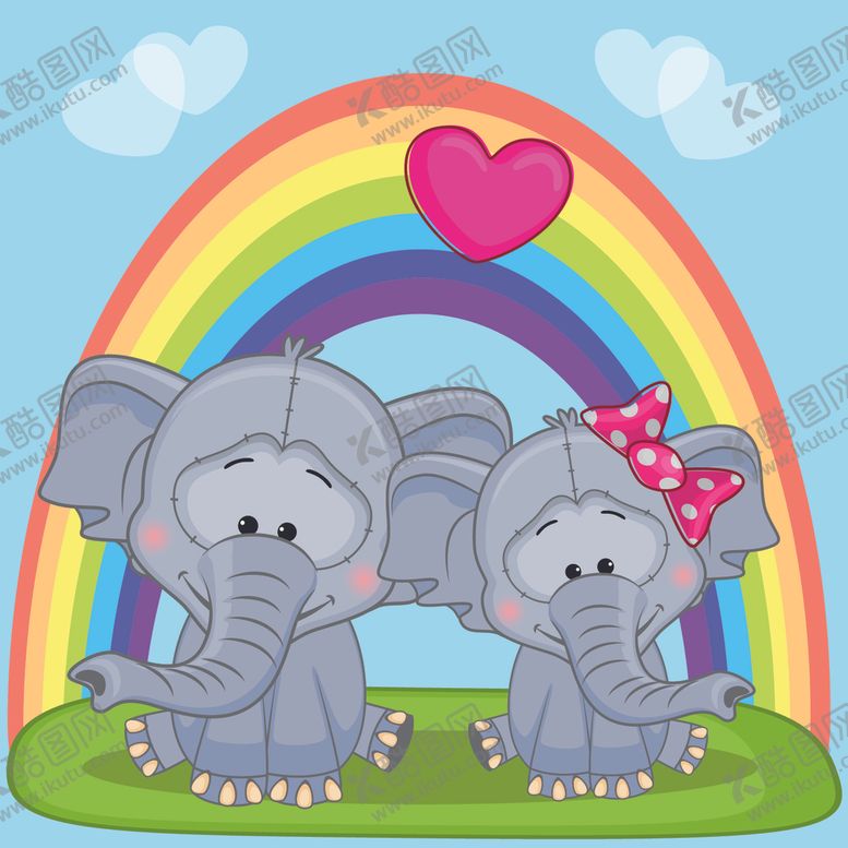 编号：19599210150032317468【酷图网】源文件下载-手绘卡通大象和彩虹