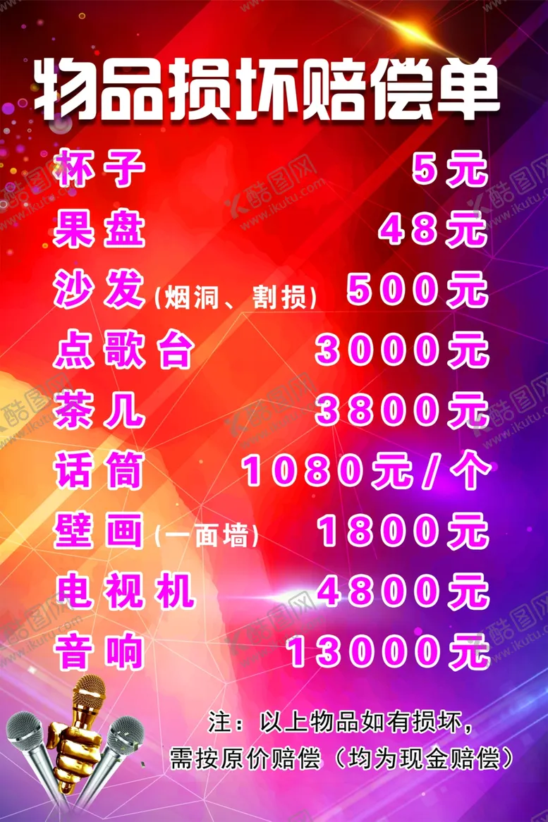 编号：12172810171856064878【酷图网】源文件下载-物品损坏赔偿单