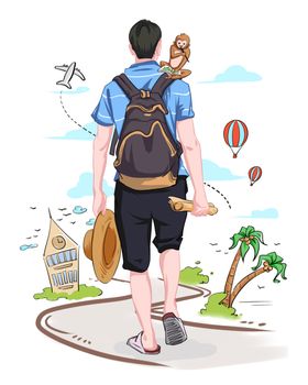 男人背上画画的猴子