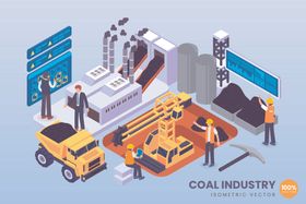 煤炭开采生产场景插画