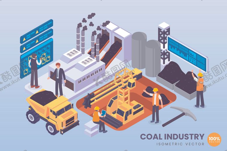 编号：92499310281849036407【酷图网】源文件下载-煤炭开采生产场景插画