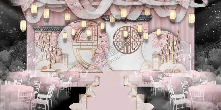 编号：67279109250704498044【酷图网】源文件下载-粉色婚庆现场效果图
