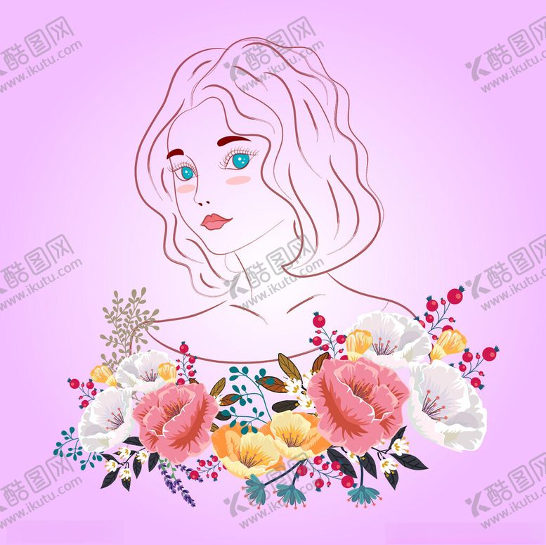 编号：37256111151127116064【酷图网】源文件下载-花簇环绕的梦幻女孩头像