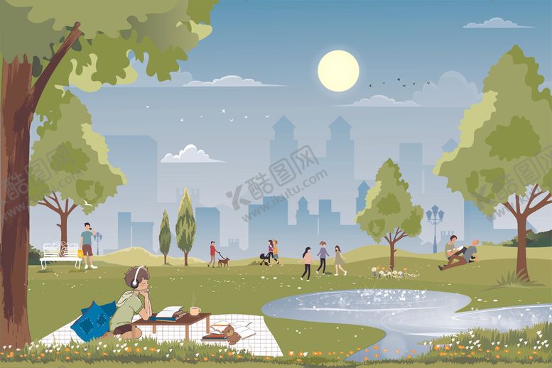 编号：44611310210540282401【酷图网】源文件下载-公园休闲插画