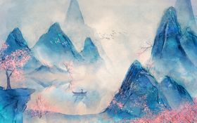 山水国风古风插画背景素材