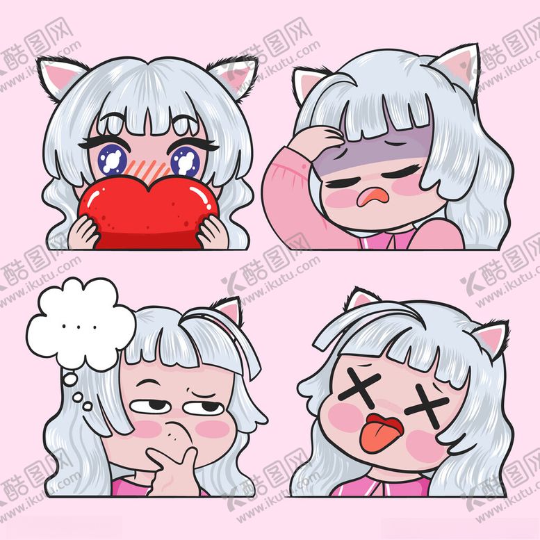 编号：20889810152042135251【酷图网】源文件下载-可爱猫耳女孩表情合集