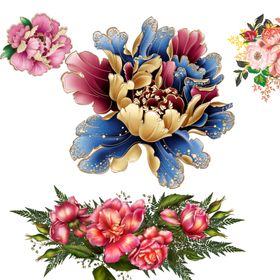 国画牡丹花红花金色花