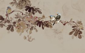 工笔花鸟背景墙装饰画