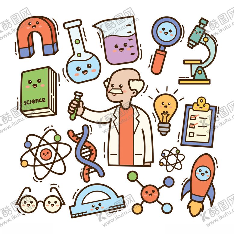 编号：70130202281008108122【酷图网】源文件下载-手绘涂鸦科学实验矢量插画元素
