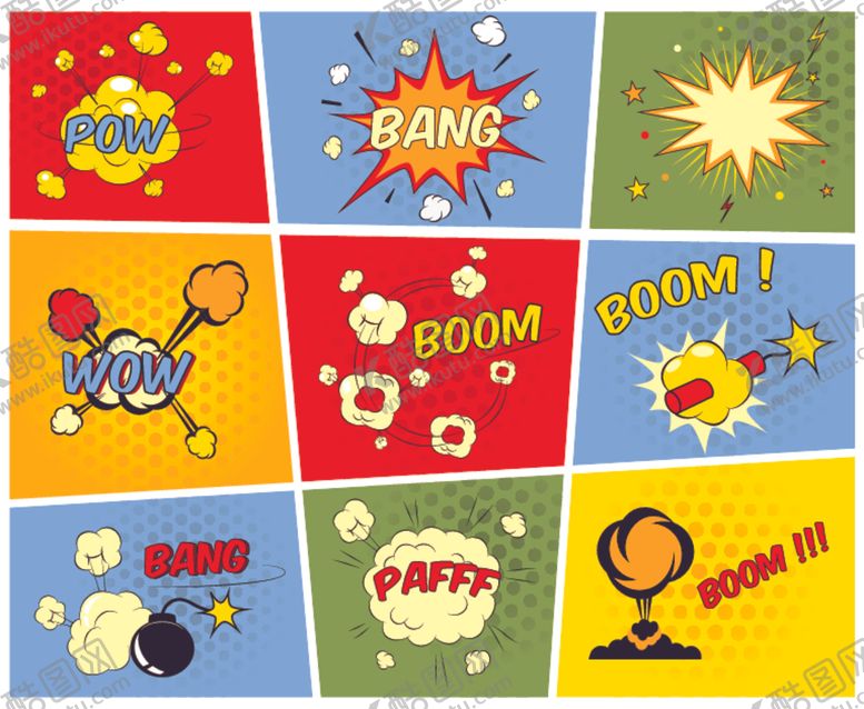 编号：27989410220533547045【酷图网】源文件下载-卡通风格爆炸效果图案集合