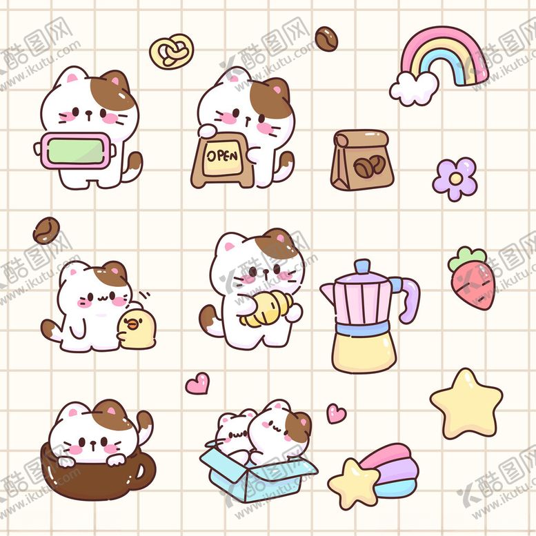 编号：82140304131558075077【酷图网】源文件下载-可爱猫咪咖啡馆贴纸