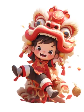 舞狮插画新春喜庆2024