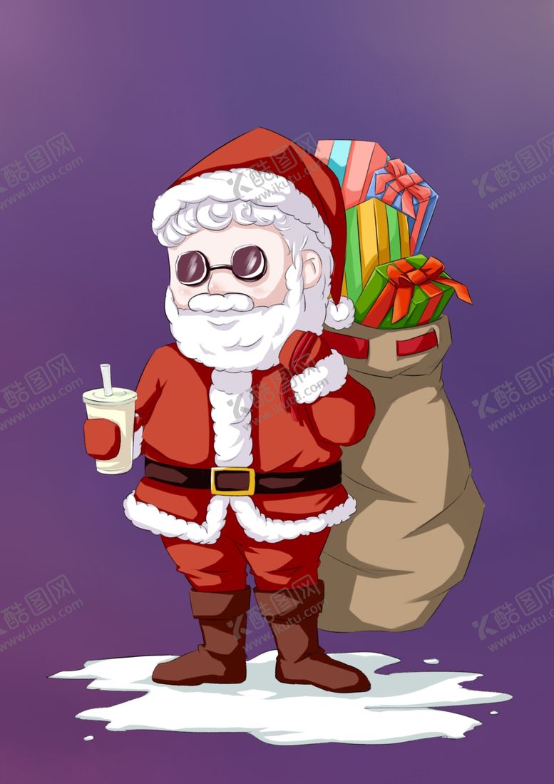 编号：95688709150627095850【酷图网】源文件下载-喝奶茶的圣诞老人