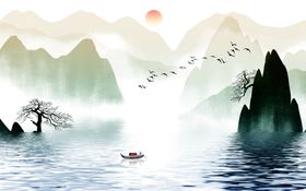 新中式水墨山水背景