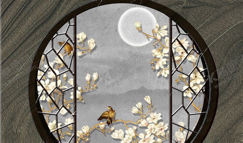 编号：76613605100729143291【酷图网】源文件下载-花鸟画电视背景墙
