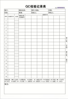 QC检测记录表