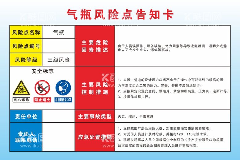 编号：41269710110648592635【酷图网】源文件下载-气瓶风险点告知卡