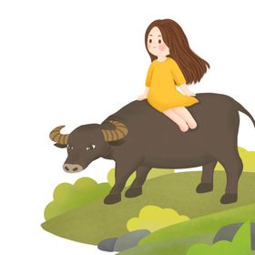 手绘女孩和牛