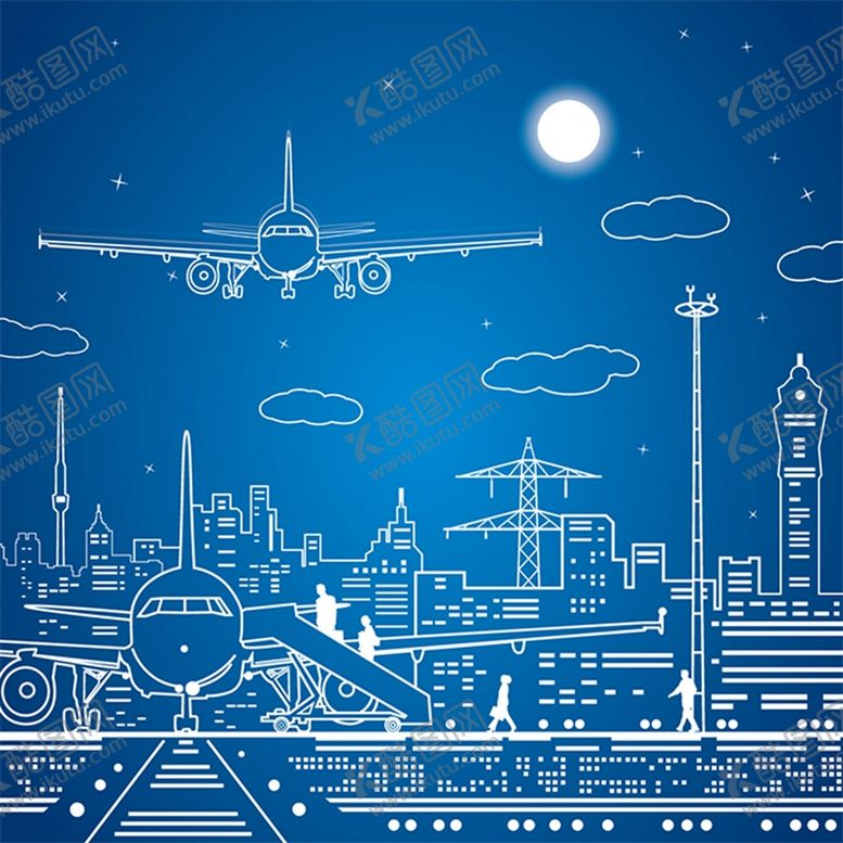 编号：35182709301817290439【酷图网】源文件下载-飞机与城市插画