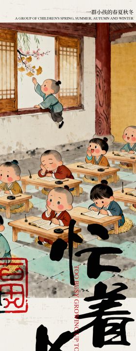 四季小儿嬉戏图长图专题设计