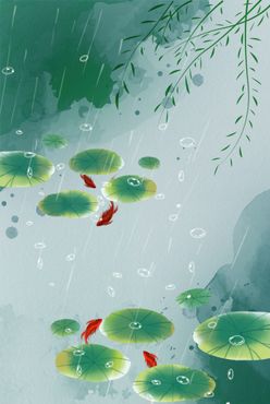 简约古风二十四节气谷雨背景夏天元素手绘插画