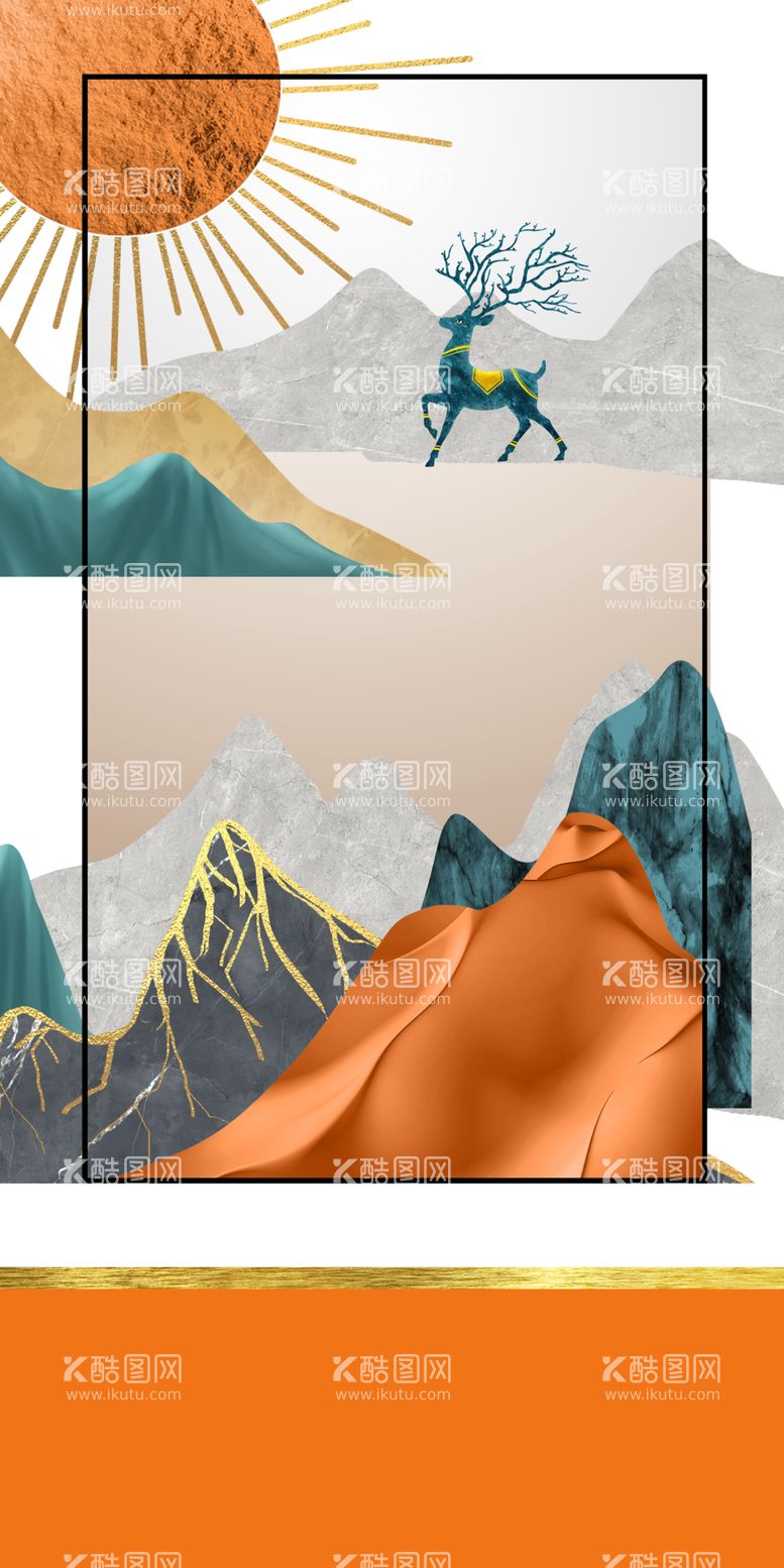 编号：88139312281958027542【酷图网】源文件下载-抽象麋鹿山水装饰画玄关