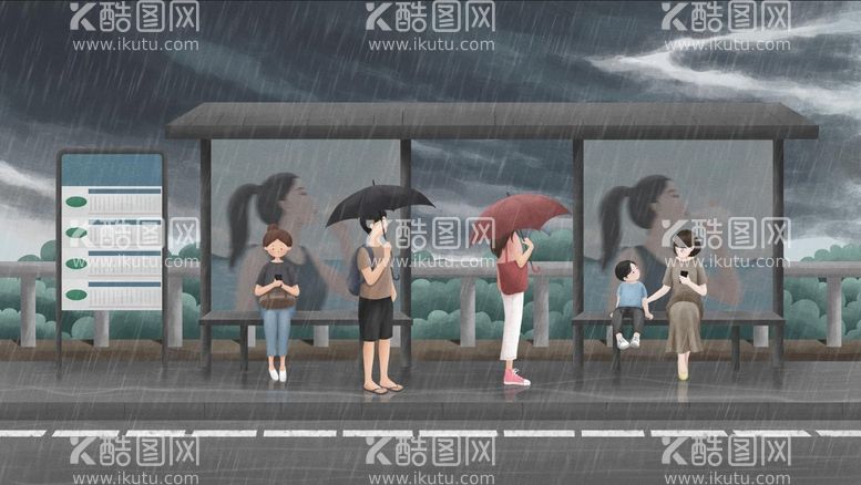 编号：82765310050243589473【酷图网】源文件下载-雨天的公交车站