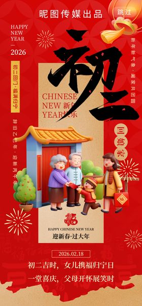 大年初二回娘家年俗3d风海报