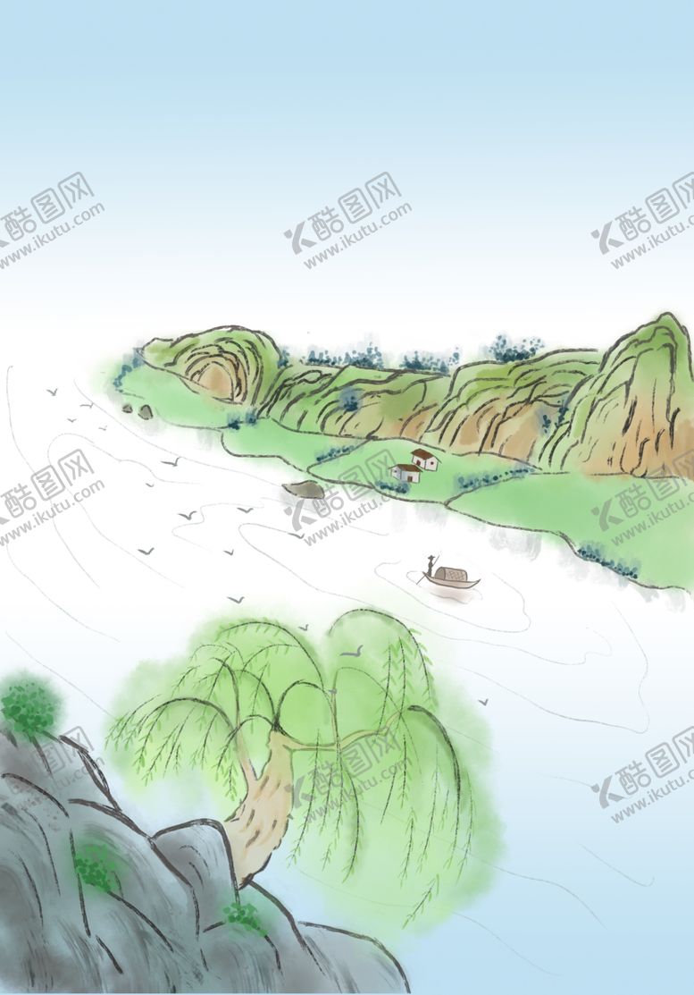 编号：35026001170409032133【酷图网】源文件下载-青山绿水田园国画