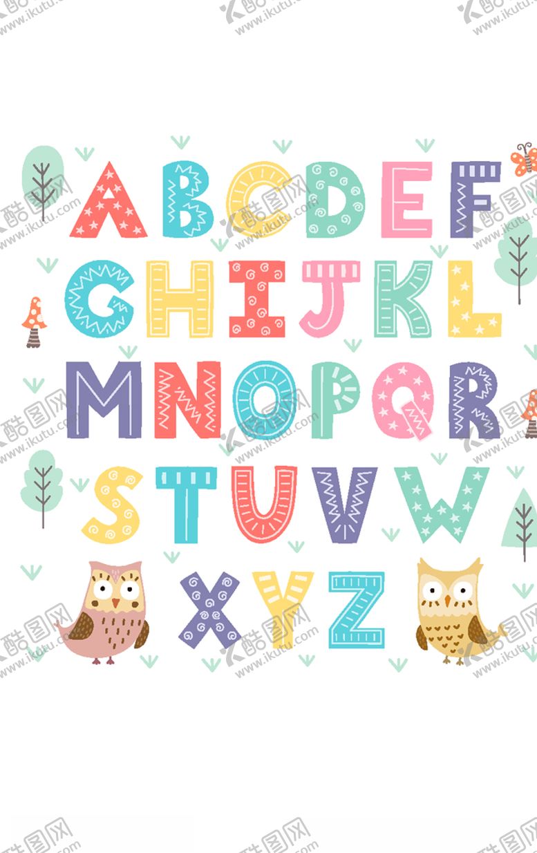 编号：87817709241330268619【酷图网】源文件下载-猫头鹰卡通英文字母元素