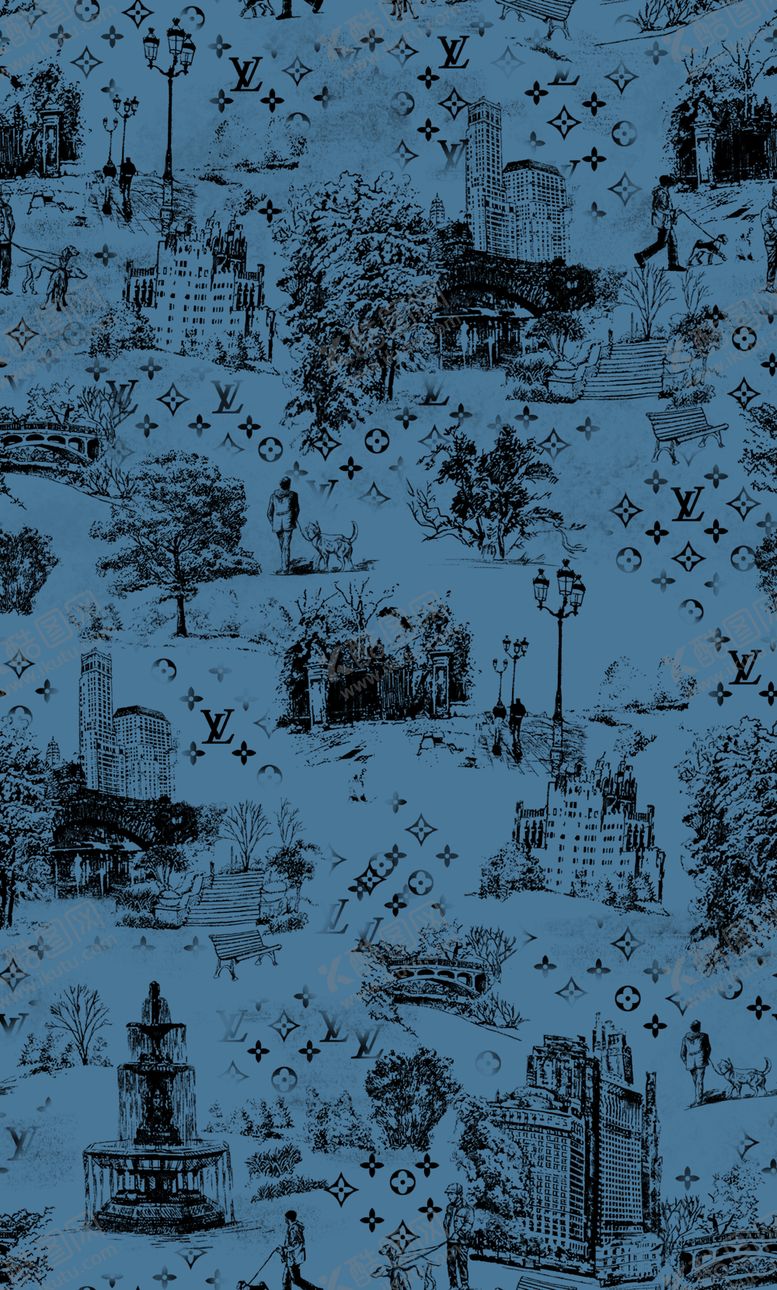 编号：63170801050054329502【酷图网】源文件下载-大牌蓝色底复古风图案