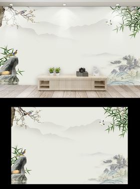 新中式手绘电视背景墙沙发背景墙