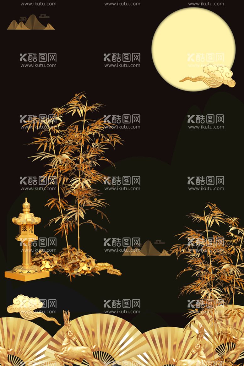 编号：65973009120014521590【酷图网】源文件下载-中秋节烫金黑色背景